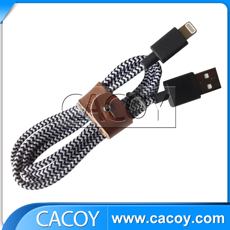 MFi cable with leather band tied